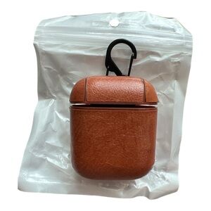 Tan Brown faux Leather AirPods Case with Clip